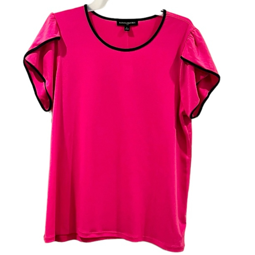 Banana Republic Factory Short Sleeve Top Hot Pink, Blue Trim Size Large